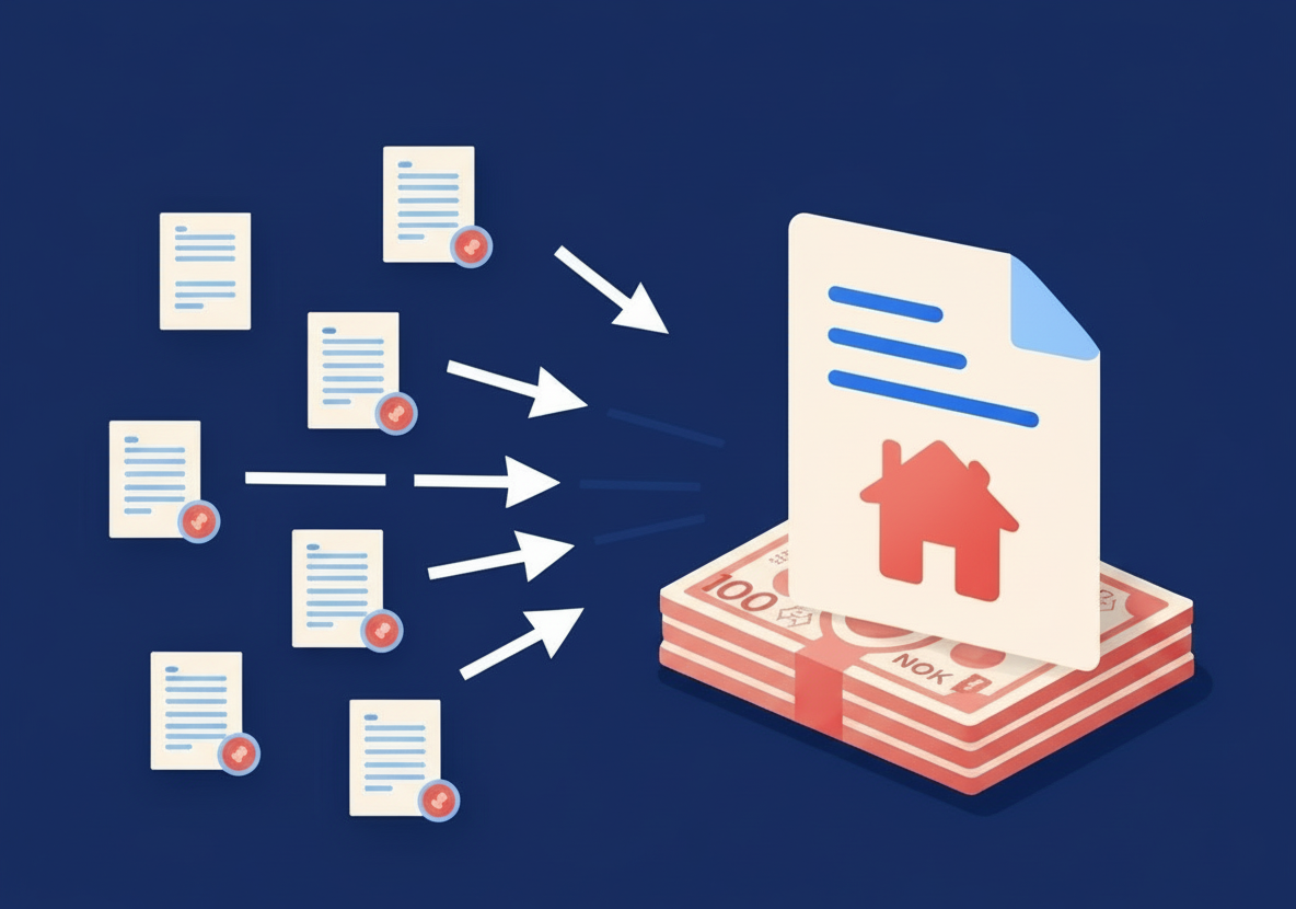 illustrasjon som viser å samle lån med sikkerhet i bolig